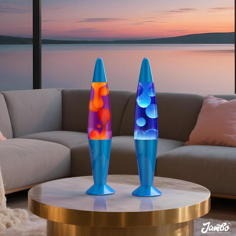 JAMBO 2 Pack- 16" Beautiful Lamp- Blue with Blue/White Wax and Purple with Yellow Wax, Relaxing Liquid Lamp, Night Light Nightlight, Lamps for Adults Teens Kid - Image 2